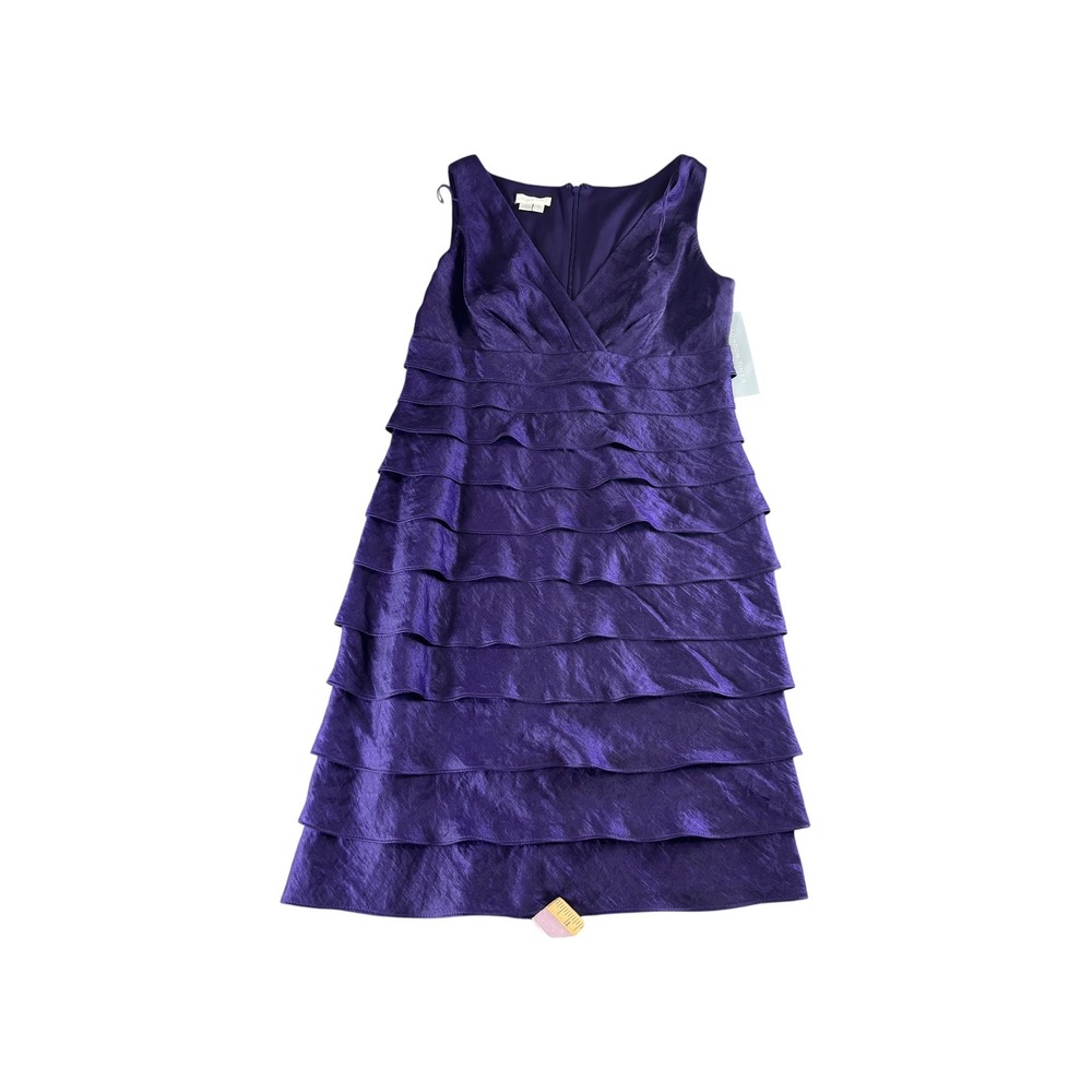 London Times Purple Tiered Ruffle Cocktail Dress LT5017M Size 10 NEW